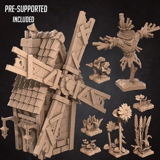 farm bite bullet Tabletop 3D Printable Terrain Fantasy flowers seed terrain windmill sunflower sun miniature boardgame tabletop plants mill scarecrow patreon dnd asset scenery crops corn wheat sprout assets turnips grown 3d print model - Mito3D