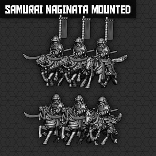 samurai mounted naginata units smol miniatures Tabletop Characters & Creatures Fantasy Universe historical spear wargaming horse 3d print model - Mito3D