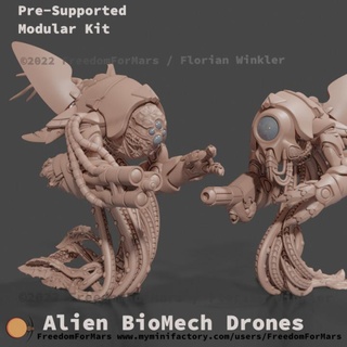 alien biomech drones modular kit freedomformars florian winkler Tabletop Characters & Creatures Sci-Fi Universe army rpg drone scifi tabletop cyberpunk tentacle squid remote wargame bot combined infinity 28mm 32mm skirmish biomechanical dronebot 3d print model - Mito3D