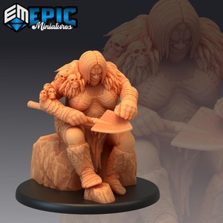 ogre female sitting classic cave creature evil troll encounter epic-miniatures fantasy medieval monster rpg warhammer sla enemy tabletop dungeon dnd pathfinder npc pre-supported supported pre 3d print model - Mito3D