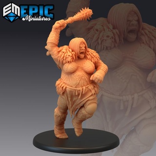 ogre female attacking classic cave creature evil troll encounter epic-miniatures fantasy medieval monster rpg warhammer sla enemy tabletop dungeon dnd pathfinder npc pre-supported supported pre 3d print model - Mito3D