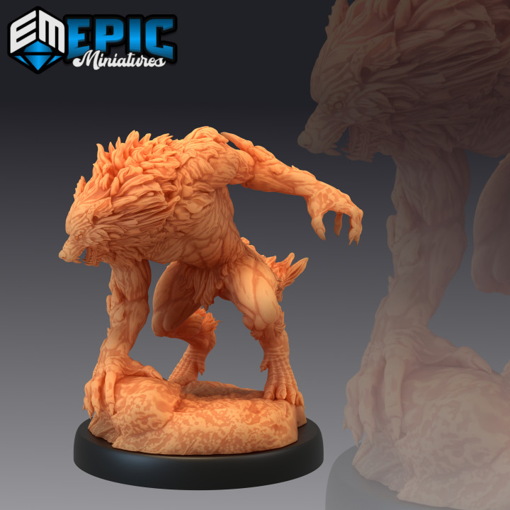 werewolf brute fighting man wolf hybrid chaotic evil humanoid shapechanger epic-miniatures fantasy medieval monster rpg warhammer sla enemy tabletop dungeon dnd pathfinder npc pre-supported supported pre 3D print model - Mito3D