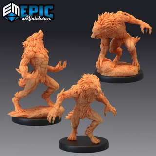 werewolf brute set man wolf hybrid chaotic evil humanoid shapechanger epic-miniatures fantasy medieval monster rpg warhammer sla enemy tabletop dungeon dnd pathfinder npc pre-supported supported pre 3d print model - Mito3D