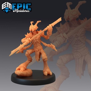insectoid ant warrior spear four armed fighter insect army epic-miniatures fantasy medieval monster rpg warhammer sla enemy tabletop dungeon dnd pathfinder npc pre-supported supported pre 3d print model - Mito3D