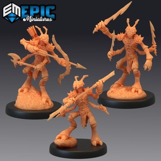insectoid ant warrior set four armed sword archer axe spear fighter insect army epic-miniatures fantasy medieval monster rpg warhammer sla enemy tabletop dungeon dnd pathfinder npc pre-supported supported pre 3d print model - Mito3D