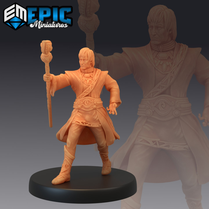 earth wizard human sorcerer wise magician epic-miniatures fantasy medieval monster rpg warhammer sla enemy tabletop dungeon dnd pathfinder npc pre-supported supported pre 3D print model - Mito3D