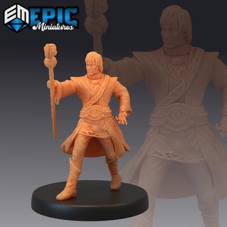 earth wizard human sorcerer wise magician epic-miniatures fantasy medieval monster rpg warhammer sla enemy tabletop dungeon dnd pathfinder npc pre-supported supported pre 3d print model - Mito3D
