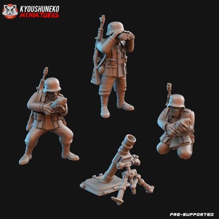 allemand mortier équipe ww2 kyoushuneko miniatures table personnages créatures historique univers guerre monde 2 3d print model - Mito3D