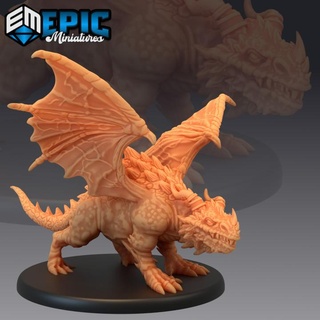 cave dragon earth drake winged mountain encounter magical beast epic-miniatures black fantasy medieval monster rpg skull warhammer sla enemy tabletop dungeon dnd pathfinder npc pre-supported supported pre 3d print model - Mito3D