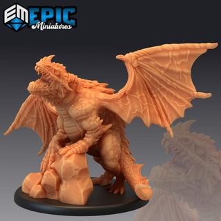 cave dragon roar earth drake winged mountain encounter magical beast epic-miniatures black fantasy medieval monster rpg skull warhammer sla enemy tabletop dungeon dnd pathfinder npc pre-supported supported pre 3d print model - Mito3D