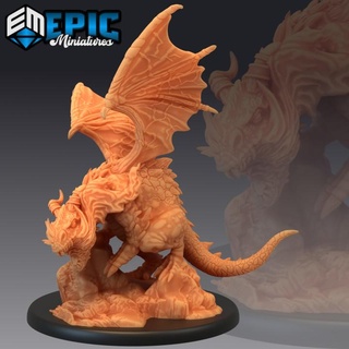 cave dragon fire breath earth drake winged mountain encounter magical beast epic-miniatures black fantasy medieval monster rpg skull warhammer sla enemy tabletop dungeon dnd pathfinder npc pre-supported supported pre 3d print model - Mito3D