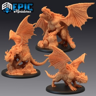 cave dragon set earth drake winged mountain encounter magical beast epic-miniatures black fantasy medieval monster rpg skull warhammer sla enemy tabletop dungeon dnd pathfinder npc pre-supported supported pre 3d print model - Mito3D
