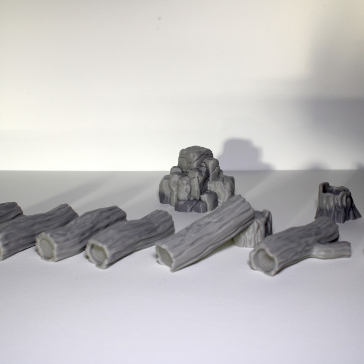 gefallen Protokolle Felsen streuen Terrain wild Tischplatte 3D druckbar Fantasie Stein Bäume Stumpf historisch 3D print model - Mito3D