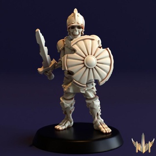skeleton combatant sword pose 03 triple spire workshop Tabletop Characters & Creatures Fantasy Universe army modular shield undead warhammer warrior blade age round 28mm 32mm mercenary sigmar presupport deathrattle lustrian 3d print model - Mito3D
