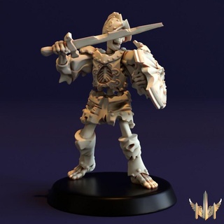 skeleton combatant sword pose 01 triple spire workshop Tabletop Characters & Creatures Fantasy Universe army modular shield undead warhammer warrior blade age round 28mm 32mm mercenary sigmar presupport deathrattle lustrian 3d print model - Mito3D