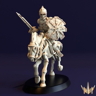 skeleton cavalry sword combatant pose 02 triple spire workshop Tabletop Characters & Creatures Fantasy Universe army mount skull undead warhammer warrior horse age 28mm 32mm sigmar presupport conquistador deathrattle lustrian 3d print model - Mito3D