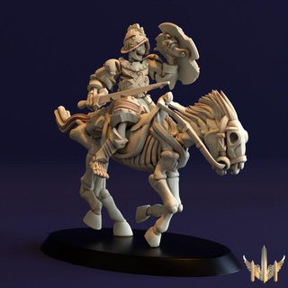 skeleton cavalry sword combatant pose 01 triple spire workshop Tabletop Characters & Creatures Fantasy Universe army mount skull undead warhammer warrior horse age 28mm 32mm sigmar presupport conquistador deathrattle lustrian 3d print model - Mito3D