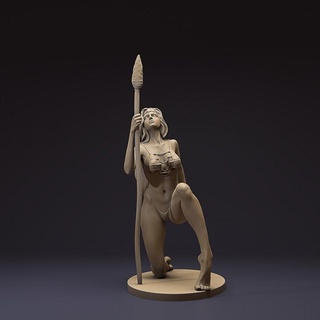 spear girl 3dprintingrealms Tabletop Characters & Creatures Fantasy Universe female hunteress 3d print model - Mito3D