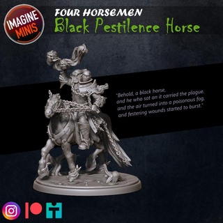 four horsemen - black pestilence horse imagine minis Tabletop Characters & Creatures Fantasy Universe knight rpg undead zombie miniature male evil warcraft wow tabletop dnd pathfinder 32mm deathknight aos 5e dnd5e cavalary 3d print model - Mito3D