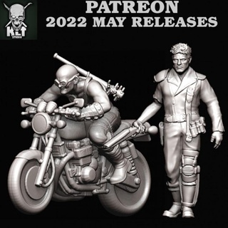 Patreon may22 t2 klt studio table personnages créatures Sci univers bicyclette punk rpg moto max jeu guerre 3d print model - Mito3D