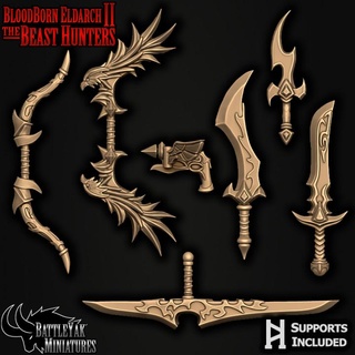 sangre eldarch bestia cazadores personalización paquete batalla yak miniaturas mesa caracteres criaturas fantasía universo horror pistola arma club espada ciencia ficción arco arsenal misterioso battleyakminiatures 3d print model - Mito3D