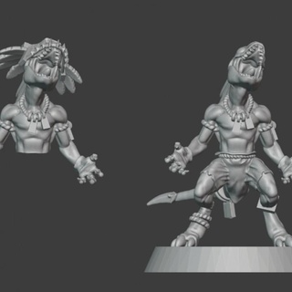 fantasía fútbol pequeño lagartija guardavía 09 diversión bruta miniaturas mesa caracteres criaturas universo azteca dinosaurio pequeña juego 28mm hombre lagarto 3d print model - Mito3D