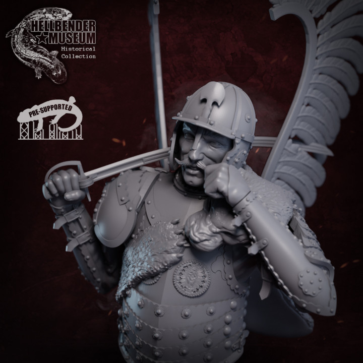 winged hussar xvii century bust presupported hellbender museum Fan Art Busts armor armour historical history knight polish poland military cavalry lance horseman sabaton huisar 3D print model - Mito3D