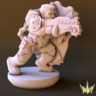 squad leader pose 02 triple spire workshop Tabletop Characters & Creatures Sci-Fi Universe 40k army epic scale shield soldier space war hammer rifle scifi shotgun marine 15mm proxy conscript 3d print model - Mito3D