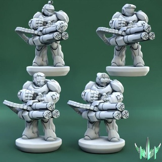 heavy armor space justificer pose 03 triple spire workshop Tabletop Characters & Creatures Sci-Fi Universe 40k army epic scale soldier war hammer rifle scifi pulse marine minigun 15mm proxy 3d print model - Mito3D