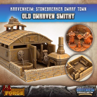 karvenheim dwarf blacksmith & forge dragon's miniatures Tabletop 3D Printable Terrain Fantasy city dragons fdm game kickstarter rpg terrain resin roleplaying d&d 28mm scenery 32mm dwarves frontiers 3d print model - Mito3D