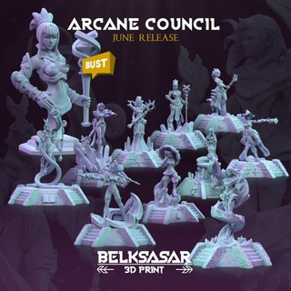 arcane council - crusader belksasar 3dprint Tabletop Characters & Creatures Fantasy Universe beautiful female woman fire wizard magic illusionist staff crystal mage pedestal patreon spell missile robe cloak necromancer powerfull invoker 3d print model - Mito3D