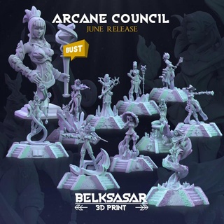 arcane council - knight belksasar 3dprint Tabletop Characters & Creatures Fantasy Universe beautiful female woman fire wizard magic illusionist staff crystal mage pedestal patreon spell missile robe cloak necromancer powerfull invoker 3d print model - Mito3D