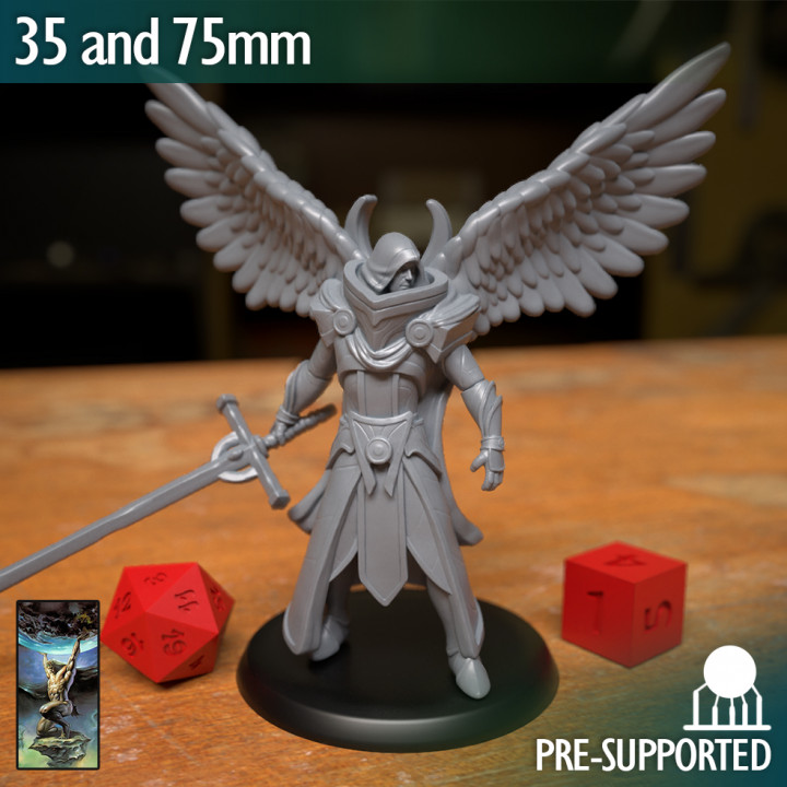 ange combattant paladin atlas studios table personnages créatures fantaisie univers médiéval épée Masculin 3dprint saint donjons Dragons 3D print model - Mito3D