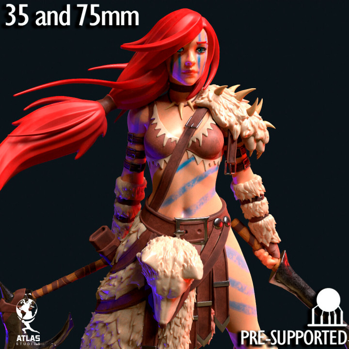 kadın barbar Atlas stüdyolar masaüstü karakterler yaratıklar fantezi Evren balta Ortaçağa ait kılıç 3dprint Zindanlar Ejderhalar d 3D print model - Mito3D