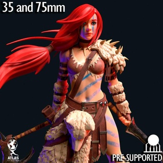 femelle barbare atlas studios table personnages créatures fantaisie univers hache médiéval épée 3dprint donjons Dragons 3d print model - Mito3D