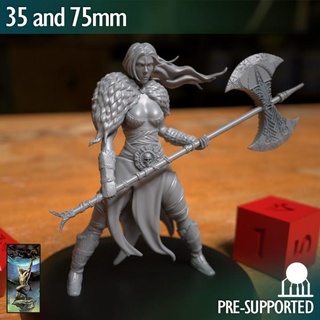 hembra bárbaro combatiente guerrero hacha atlas estudios mesa caracteres criaturas fantasía universo medieval 3dprint calabozos Dragones d 3d print model - Mito3D