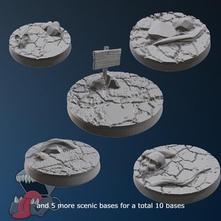 10 round wasteland bases feed 3dprinter Tabletop accessories desert skull earth fallout skulls cracked barren cracks 3d print model - Mito3D