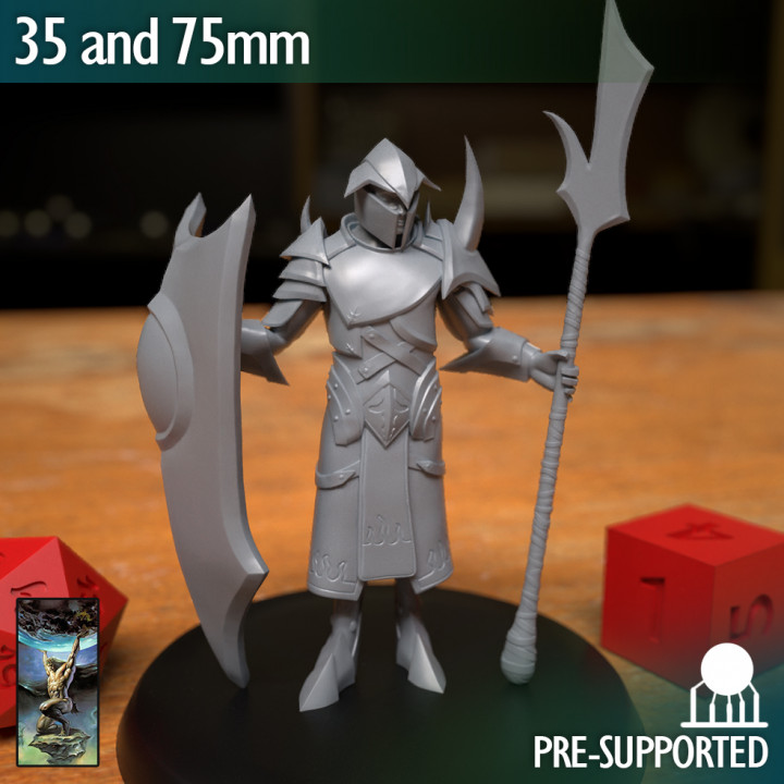 canalha lança escudo Atlas estúdios tampo mesa personagens criaturas fantasia universo guarda medieval 3dprint masmorras Dragões d 3D print model - Mito3D
