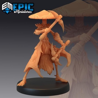 mushroom folk warrior scythe infested fighter forest & swamp guardian epic-miniatures fantasy medieval monster rpg warhammer sla enemy tabletop dungeon fungus dnd pathfinder fungi npc pre-supported supported pre 3d print model - Mito3D