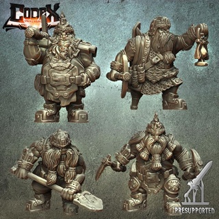 dwarf miners pack codex universalis Tabletop Characters & Creatures Fantasy Universe fighter modular pick shield warrior rock books miner weapons mine base cart shovel mountain boar cleric healer worker mineral dwarves presupported supported codexuniversalis accountant heartmountain 3d print model - Mito3D