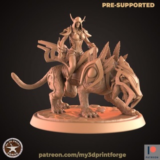 nightborne elf female rider my3dprintforge Tabletop Characters & Creatures Fantasy Universe fantasy model printing miniature resin mage warcraft wow elves panther dnd pre-supported arcanist manasaber 3d print model - Mito3D