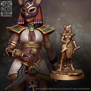 sekhmet huntresses - 32mm scale labyrinth models Tabletop Characters & Creatures Fantasy Universe dungeons egyptian fantasy hero mythology rpg wargaming warhammer warrior character miniature huntress boardgame tabletop wargame cats patreon d&d 3d print model - Mito3D