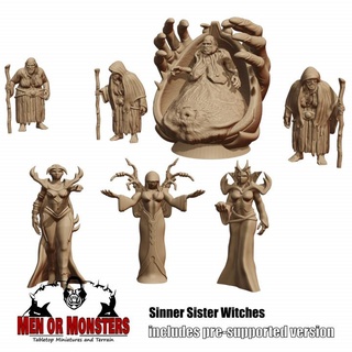 gang pécheur sœur sorcières vallée seton table personnages créatures fantaisie univers sorcier sorcière démoniste 3d print model - Mito3D