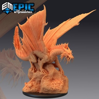 young gold dragon legendary drake winged mountain encounter magical beast epic-miniatures fantasy medieval monster rpg warhammer sla enemy tabletop dungeon dnd pathfinder npc pre-supported supported pre 3d print model - Mito3D