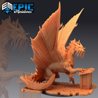 ancient gold dragon legendary drake winged mountain encounter magical beast epic-miniatures fantasy medieval monster rpg warhammer sla enemy tabletop dungeon dnd pathfinder npc pre-supported supported pre 3d print model - Mito3D