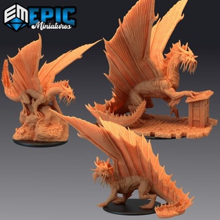 gold dragon set legendary drake winged mountain encounter magical beast epic-miniatures fantasy medieval monster rpg warhammer sla enemy tabletop dungeon dnd pathfinder npc pre-supported supported pre 3d print model - Mito3D