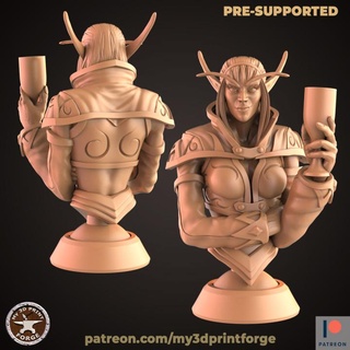 nightborne elf female drinking vine bust my3dprintforge Tabletop Characters & Creatures Fantasy Universe Fan Art Busts bottle fantasy model printing miniature resin warcraft wow elves dnd merchant pre-supported seller 3d print model - Mito3D