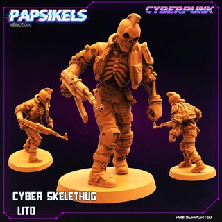 cyber scheletro lito papsikels miniature tavolo personaggi creature Sci Fi universo cyberpunk ak47 3d print model - Mito3D