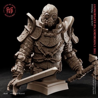 infected guard - bust flesh gods armor axe fantasy rpg soldier villain fallout postapocalyptic dnd nuclear npc masked apocalipse fleshofgods 3d print model - Mito3D