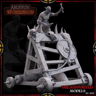 goblin siege machine enginner 90mm arcanum workshop Tabletop Characters & Creatures Fantasy Universe Vehicles Machines Store dark fantasy medieval monster orc soldier wargaming hobgoblin catapulte 3d print model - Mito3D